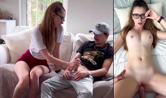 В домашнем порно скромная девка в очках решилась на секс